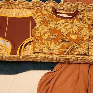 Floral Yellow and Brown Women's Swim Set